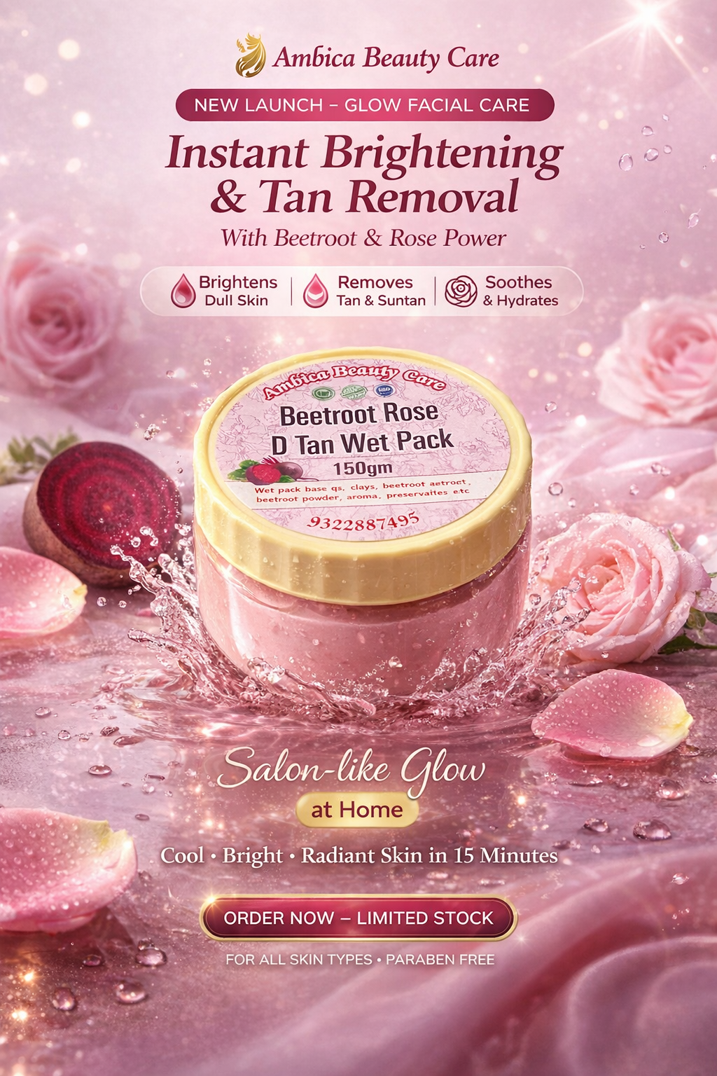 Beetroot Rose D-Tan Wet Pack – Instant Brightening & Tan Removal